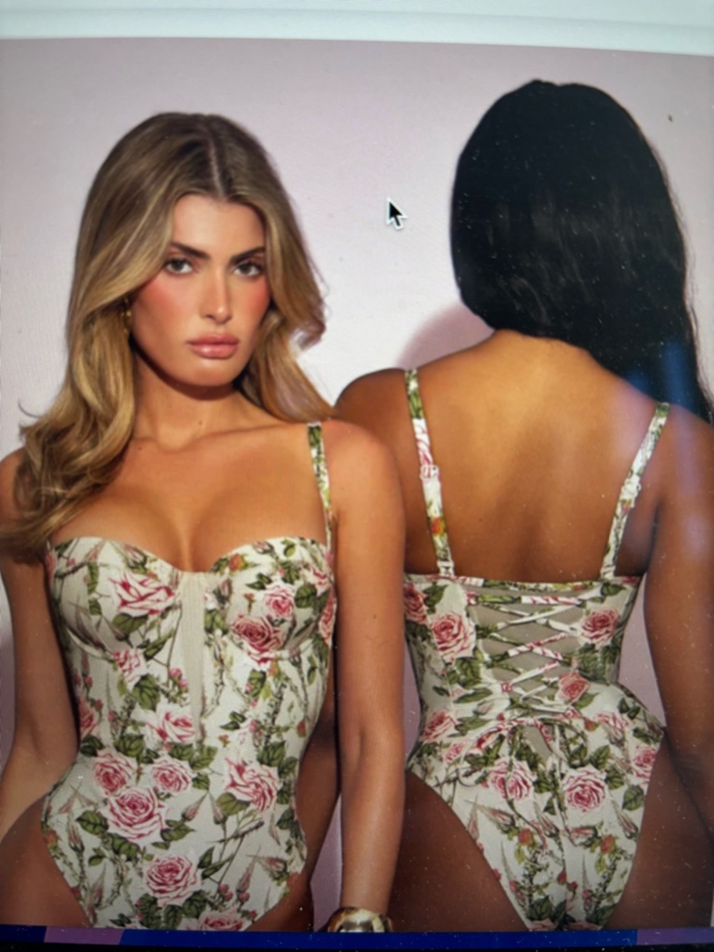 Floral Pink Rose One-Piece Swimsuit with Cutouts - Picture 8 of 12